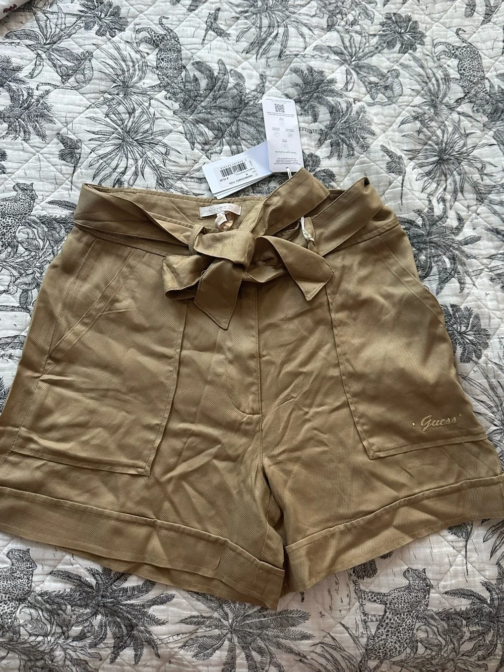 Guess Olive-Tan Tie-Waist High-Rise Women's Shorts size M